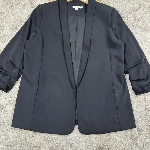 Chico’s Women’s Ruched Sleeve Blazer Open Front Lined Office in Black 2/US 12 - Picture 4 of 14